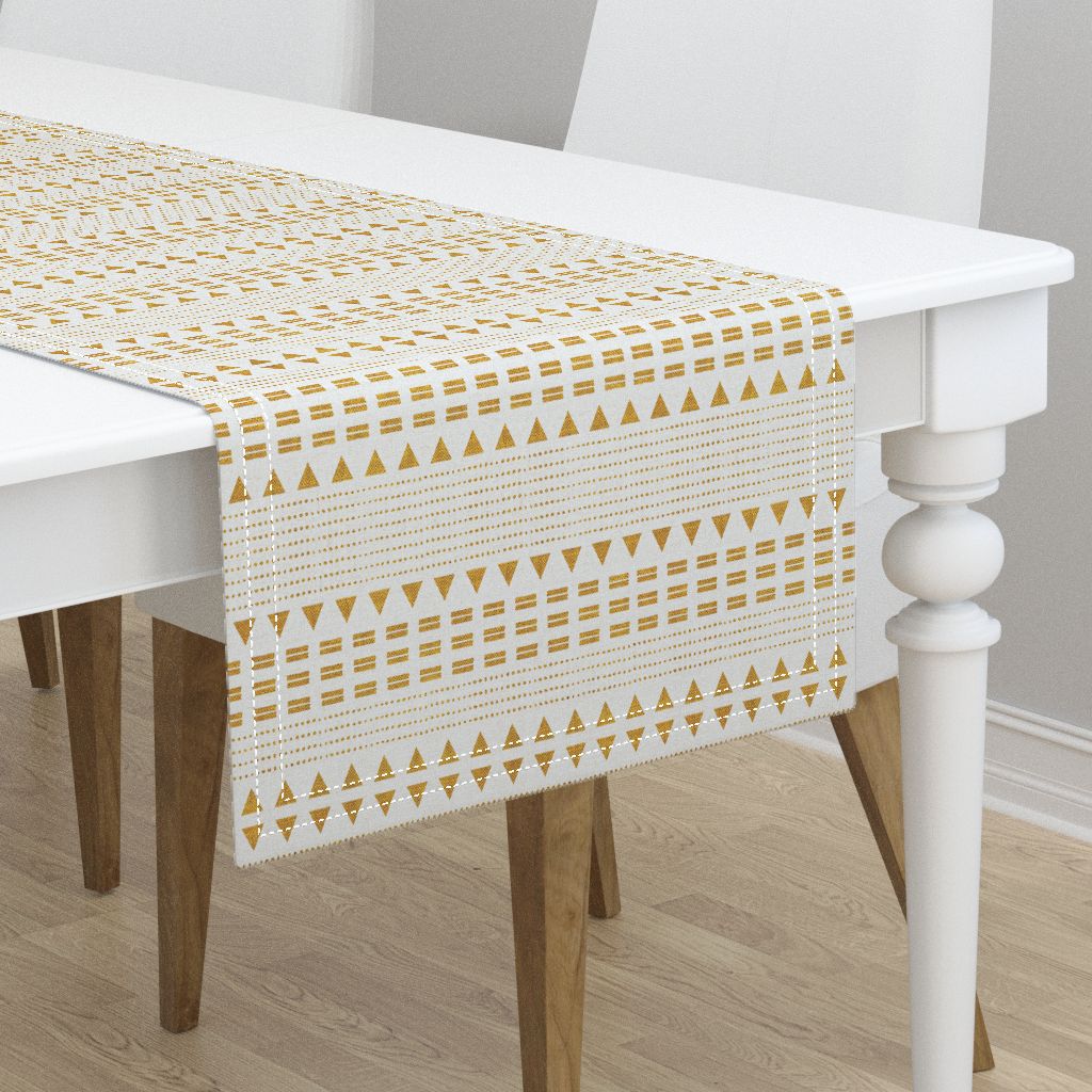 Table Runner Bohemian Mustard Yellow Tribal Modern Farmhouse Ivory