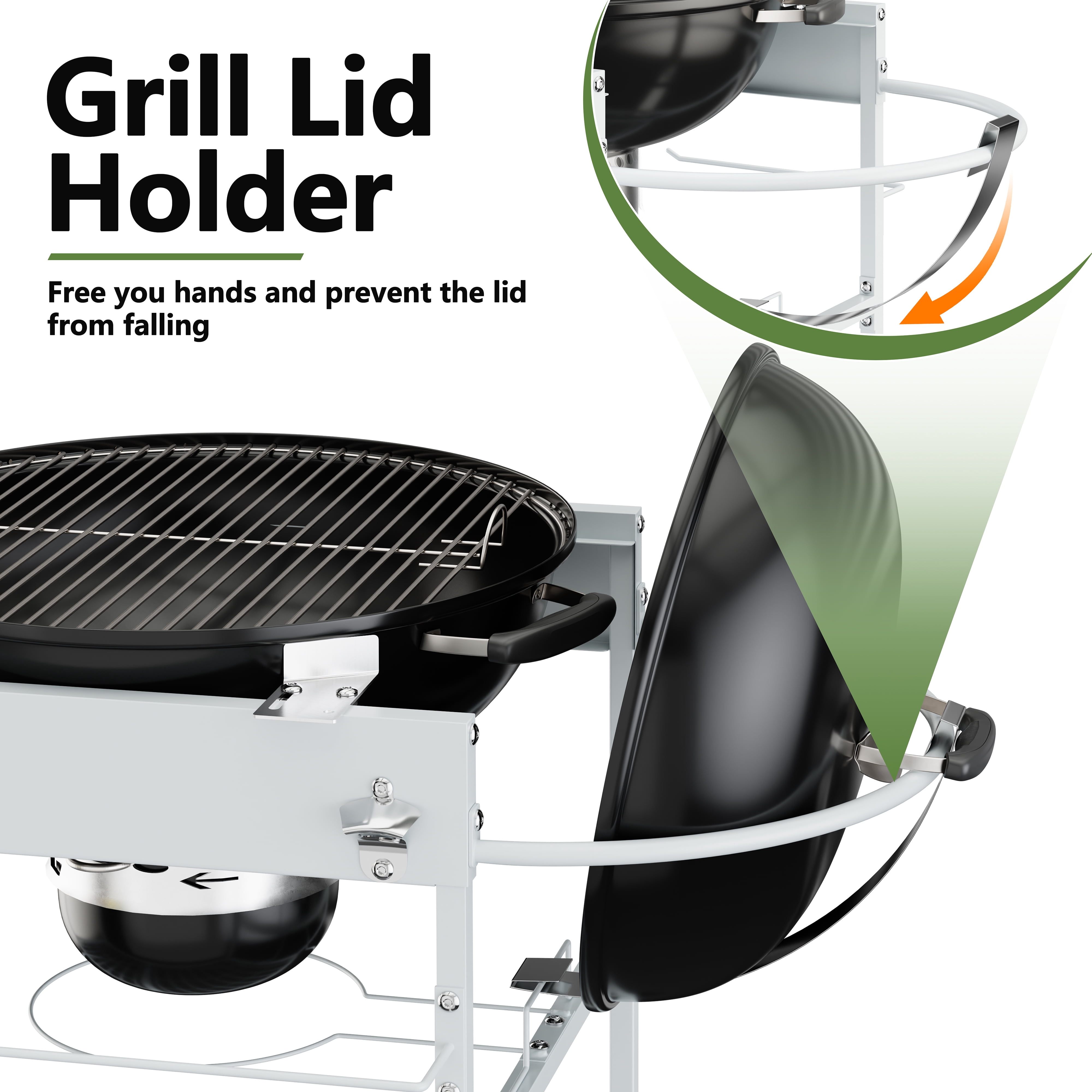 Walsunny Outdoor Grill Prep Table Cart for Weber 22"&18" Kettle, Universal Grill Table Stand Cart for Performer, Master-Touch, JumboJoe Charcoal Grills with Sliding Lid Rack, Lockable Wheels