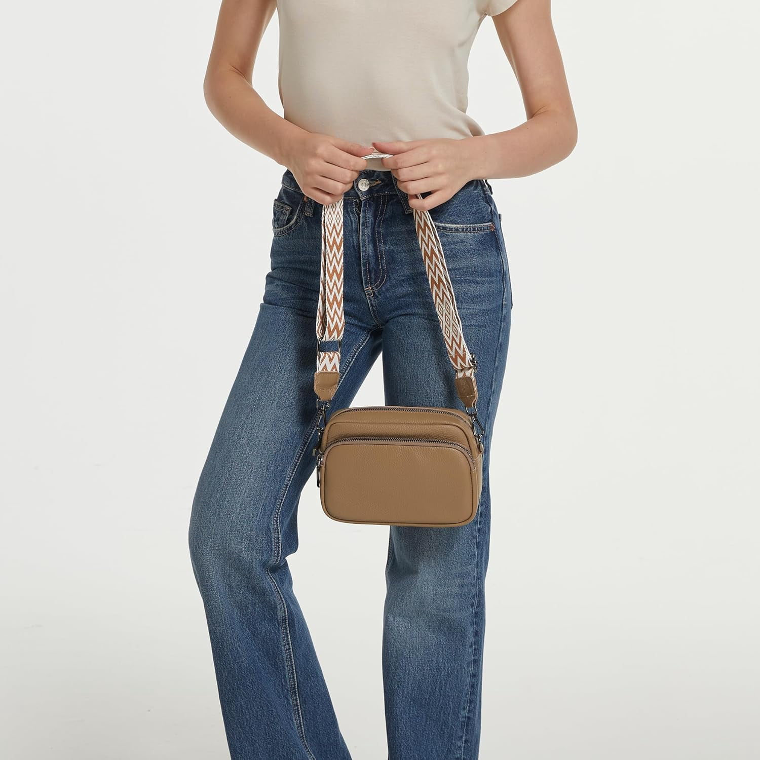 Small Shoulder Crossbody Bag for Women Vegan Leather Handbag Purse Triple Zip Wallet Purse Trendy Bag