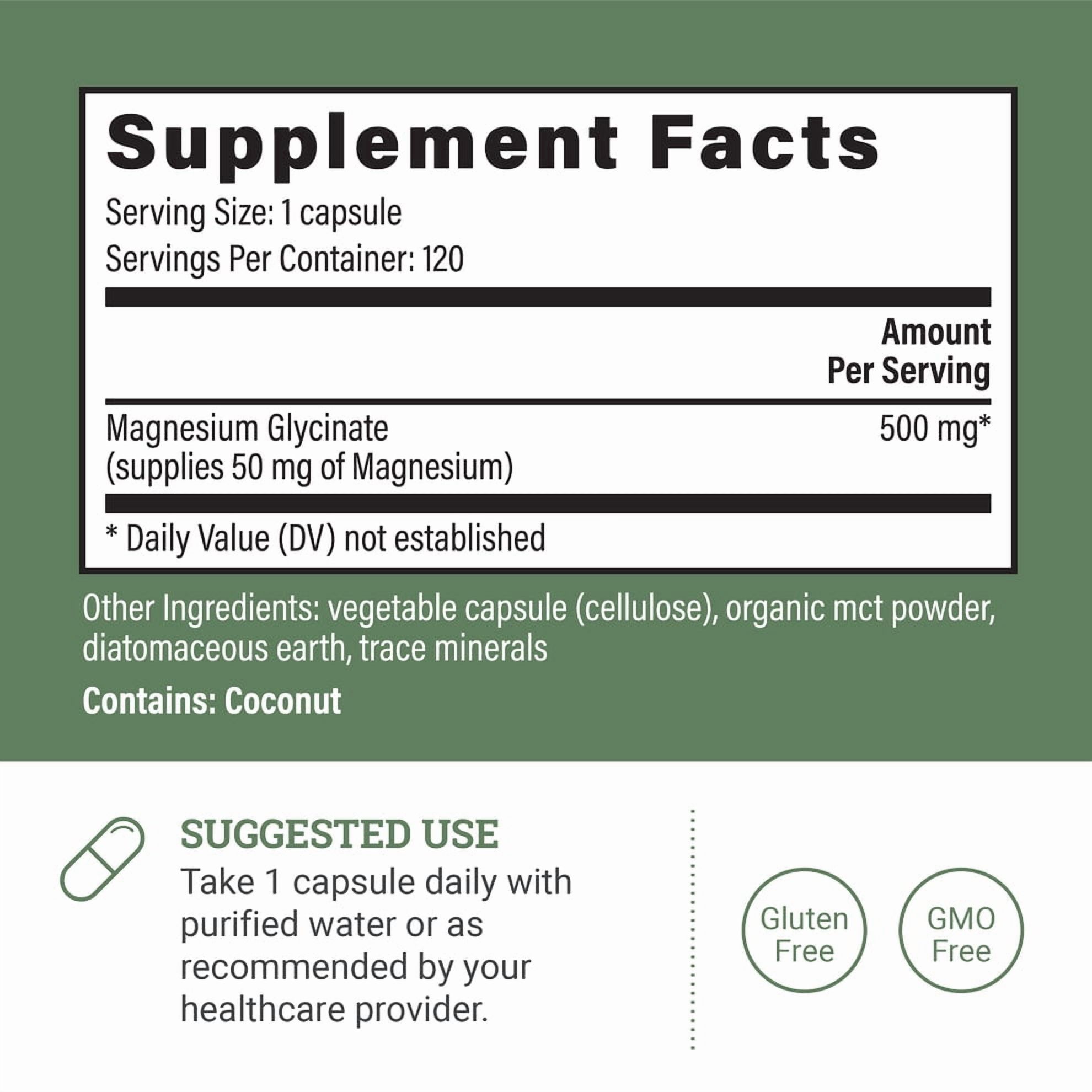 Chelated Magnesium Glycinate Powder Capsules 500 mg - Gluten-Free - 120 Capsules