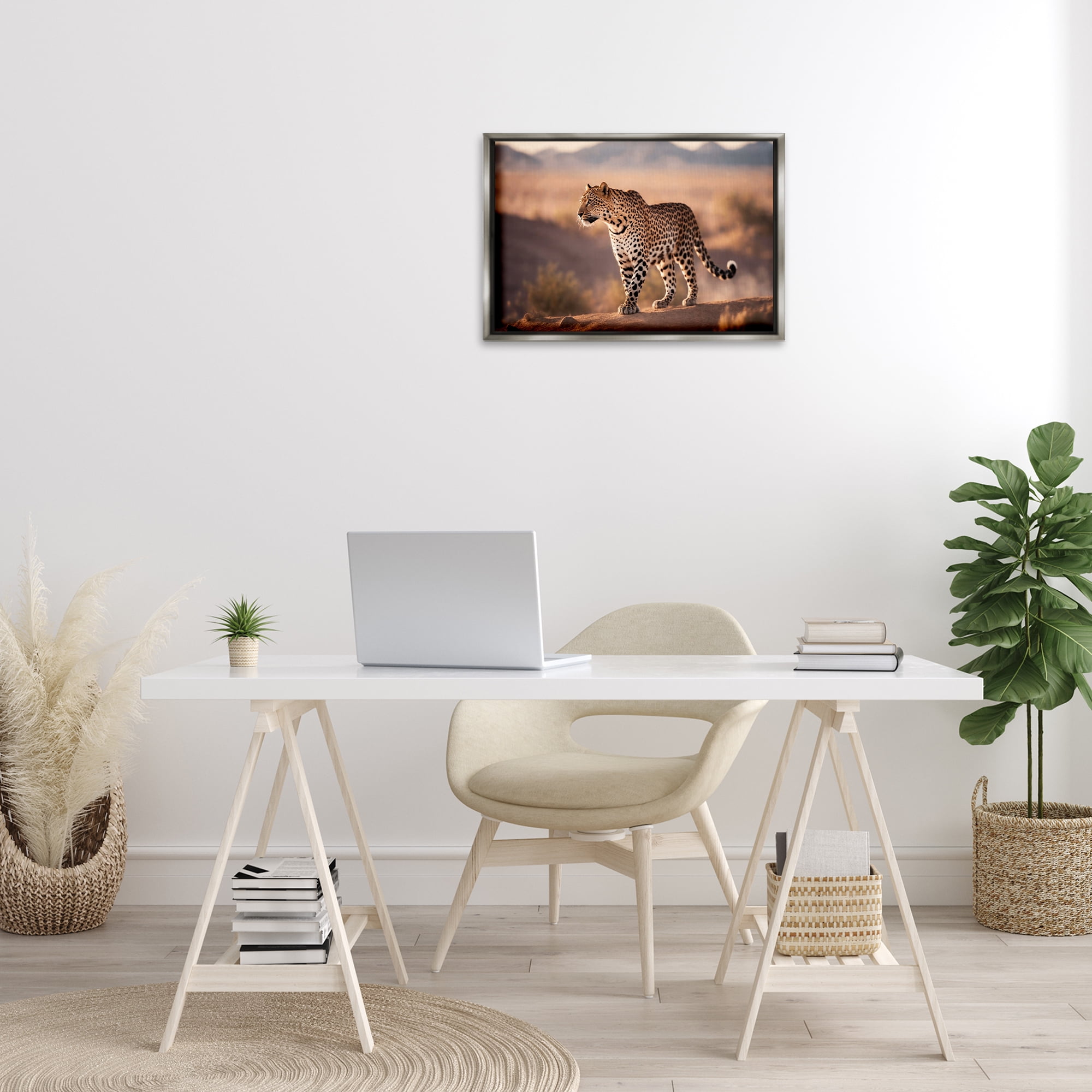 Stupell Industries Cheetah On Patrol Animals Photography Gray Floater Framed Canvas Art Print Wall Art, 25 x 17