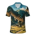 thumbnail image 2 of Daiia Cute Green Dinosaur Blue Sky Pattern Men’s Polo Shirts,Solid Deck Shirt,Classic Fit, Breathable Cotton Polo for Casual and Sport Wear-Small, 2 of 7