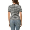 thumbnail image 3 of INSPIRE CHIC Women's Vintage Gingham Tops Puff Short Sleeve Crew Neck Casual Shirt Blouse XS Black, 3 of 7