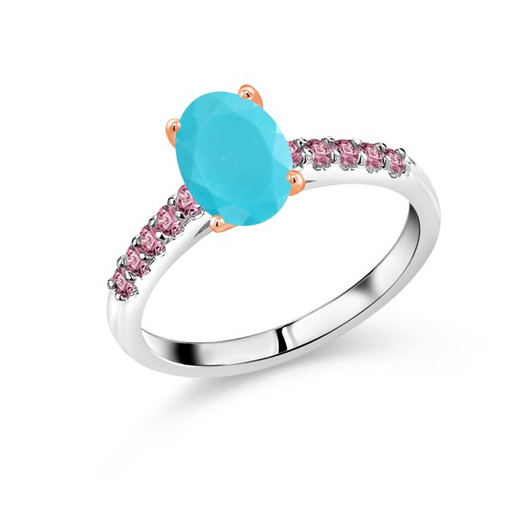 Gem Stone King 1.70 Ct Green Turquoise Pink Lab Grown Diamond 925 Silver and 10K Rose Gold Ring (Size 9)