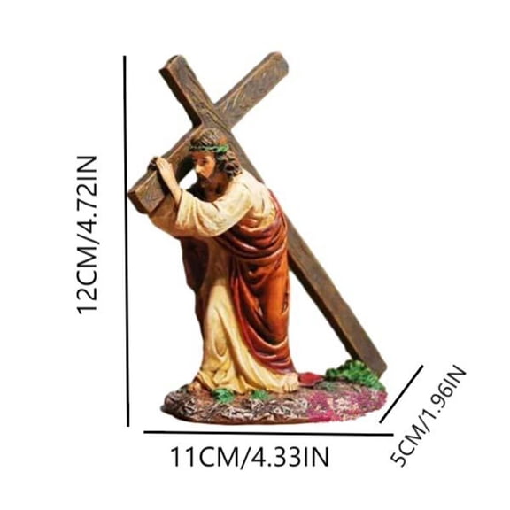 Momihoom Resin Jesus Carrying Cross Statue, Catholic Religious Figurine for Home Tabletop Decoration