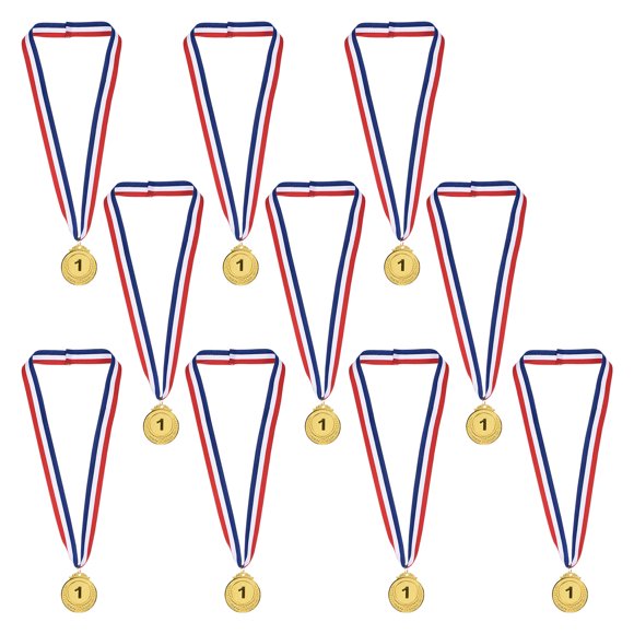 Unique Bargains 2' Gold Winner Award Medals Olympic Style Medals 1st Prizes with Ribbon 10 Pack