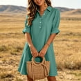 thumbnail image 3 of Kukoosong Women's Collared Button Down Shirt Dress, Casual Loose A Line Mini Tunic Dress, Relaxed Fit 3/4 Sleeve Dress for Summer Beach Wear, 3 of 7