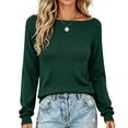thumbnail image 2 of THNCYX Relaxed Crew Neck Knit Pullover Top Solid Color Lightweight Sweater Style Long Sleeve Women's Casual Shirt for Fall Winter Layering, 2 of 5
