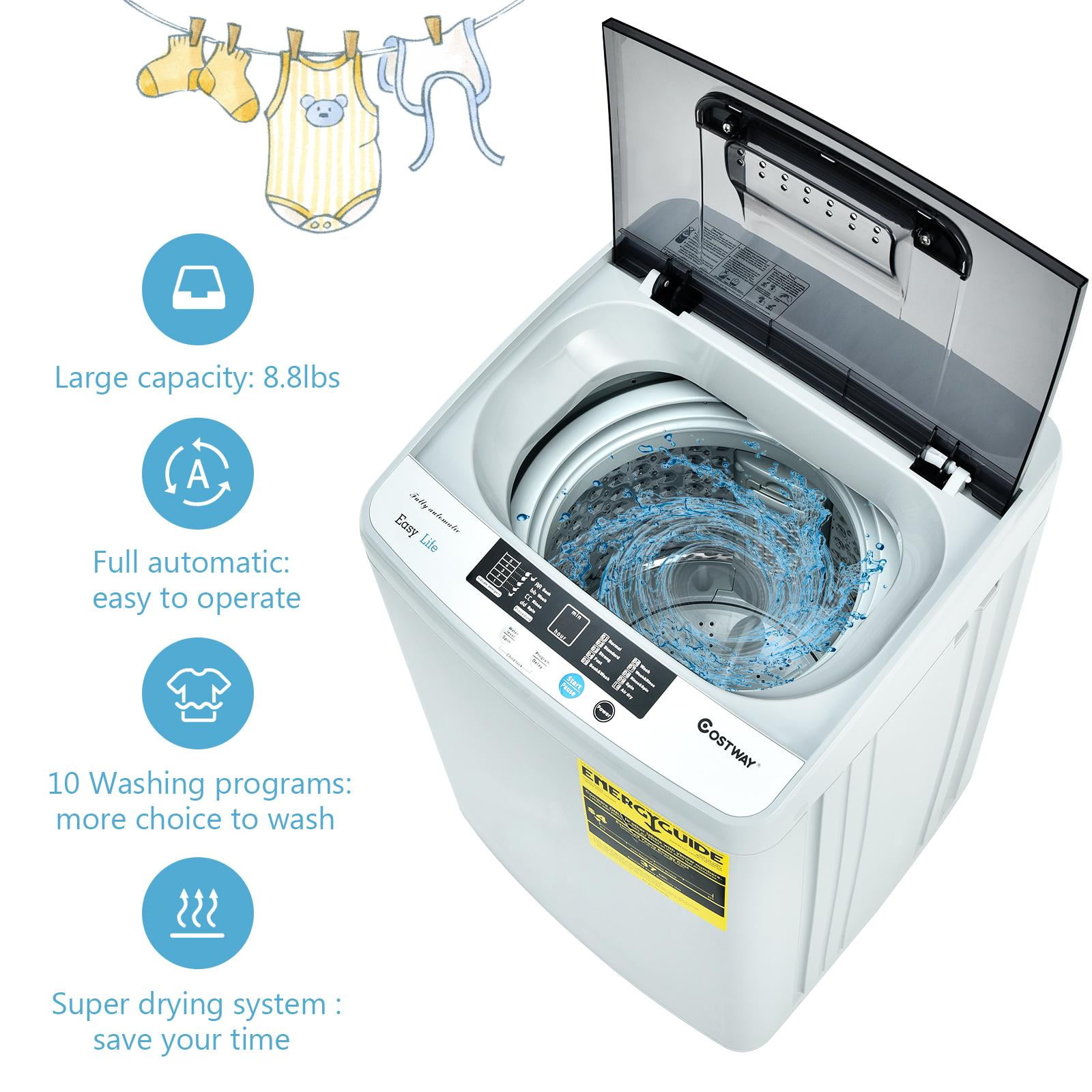 Giantex Portable Washing Machine 26lbs Capacity 18 lbs Washing 8 lbs Spinning Blue & White w/Timer Control Built-in Drain Pump Dorm Apartment Semi-Automatic Laundry Twin Tub Mini Washer 2 in 1 Washer and Spinner Combo 