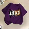 thumbnail image 4 of Tfken Toddler Children Girls Tops Size 6-8 Years Cat Print Crew Neck T-Shirts Fashion Short Sleeve Purple Tee, 4 of 5