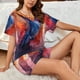 thumbnail image 4 of Balery Vibrant Hummingbird Watercolor Art Conjunto de Pijama para Mujer con Estampado, Dos Piezas de Manga Corta y Shorts, Ropa de Dormir Suave con Cuello Redondo y Bolsillos-Small, 4 of 6