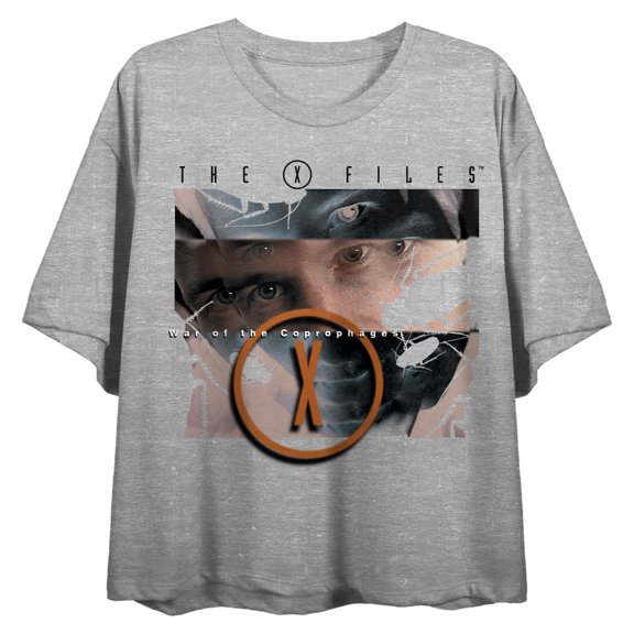 The X-Files War Of The Coprophages Crew Neck Short Sleeve Gray Heather Women's Crop Top-Small