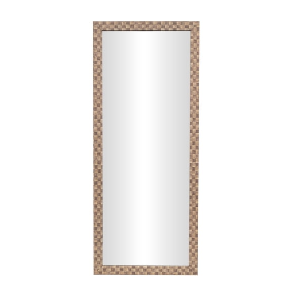 DecMode 25" x 58" Brown Wall Mirror with Checkered Pattern Frame