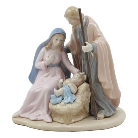 Holy Family Porcelain - Ebros Fine Porcelain Holy Family Nativity of Jesus Statue Catholic May Joseph and Infant Jesus in Manger Christmas Decor Figurine 5.5