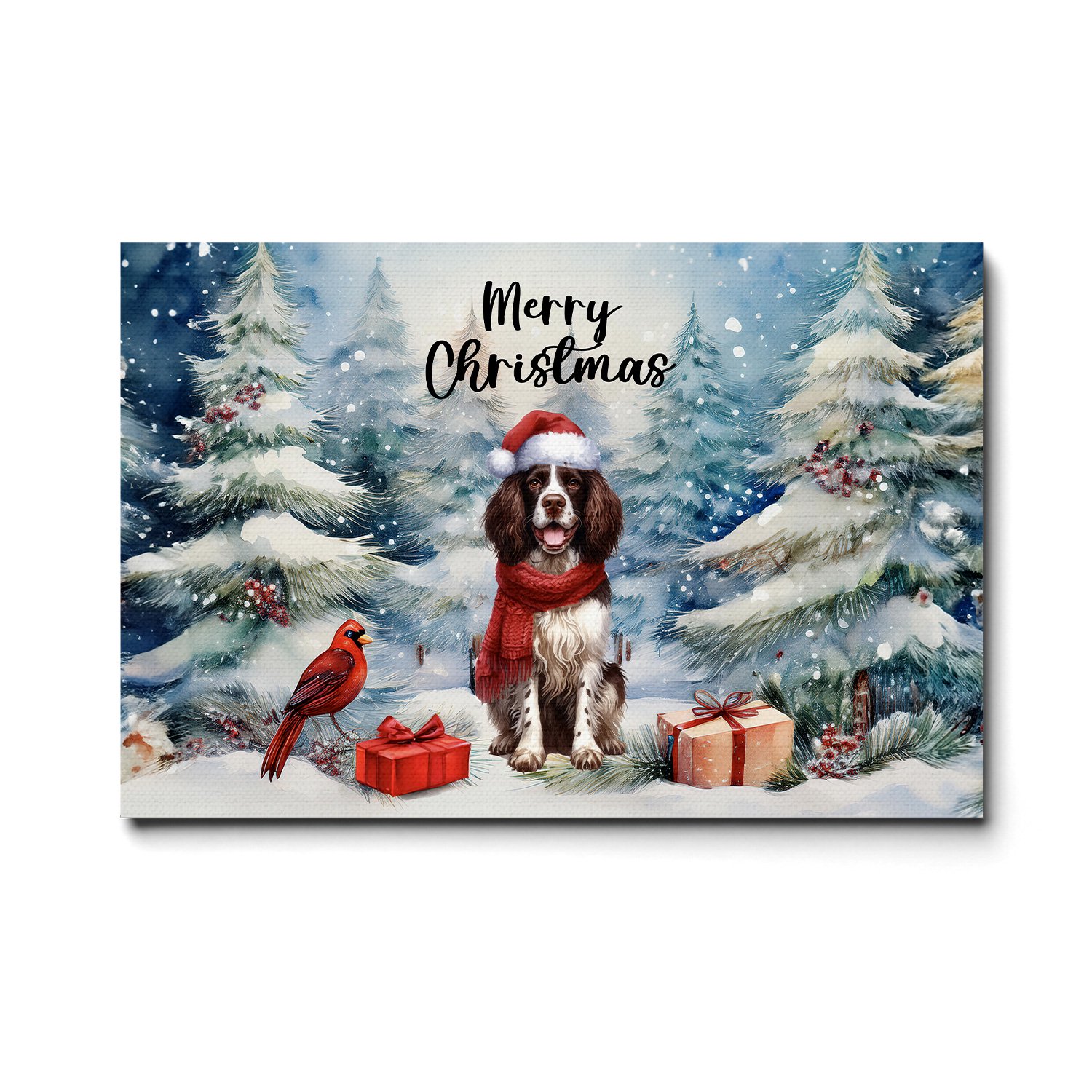 Merry Christmas English Springer Spaniel Enjoys Woofmas Winter Xmas Holiday Horizontal Matte Canvas Poster Springers Dog Lover Gifts Wall Art Home Decor - 02022