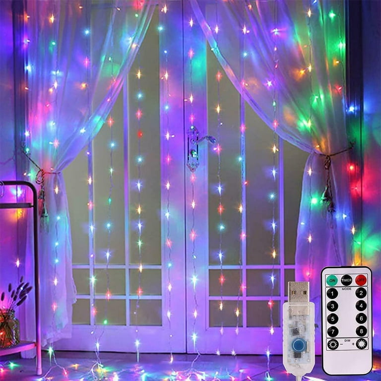 Window Curtain String Light, 300 Waterproof LED Twinkle Lights, 8 Modes  Fairy Lights USB Remote Control Lights for Christmas Bedroom Party Wedding  Home Garden Wall Decorations(9.9x9.9 Ft) 
