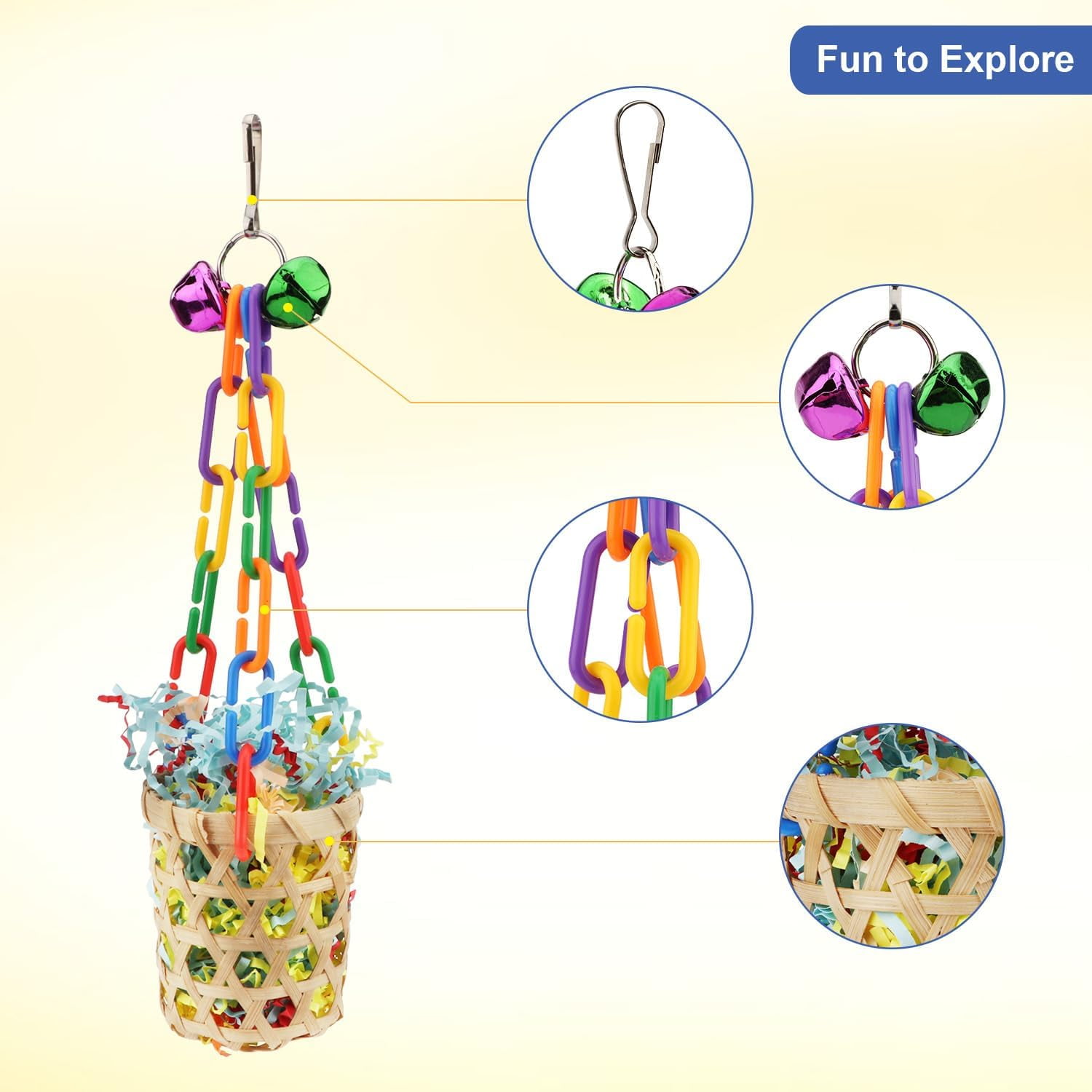 Bird Toys Colorful Shredding Crinkles Foraging Toys Natural Sola Ball for Parrots Cockatiels Conures Parakeets Budgies Senegal