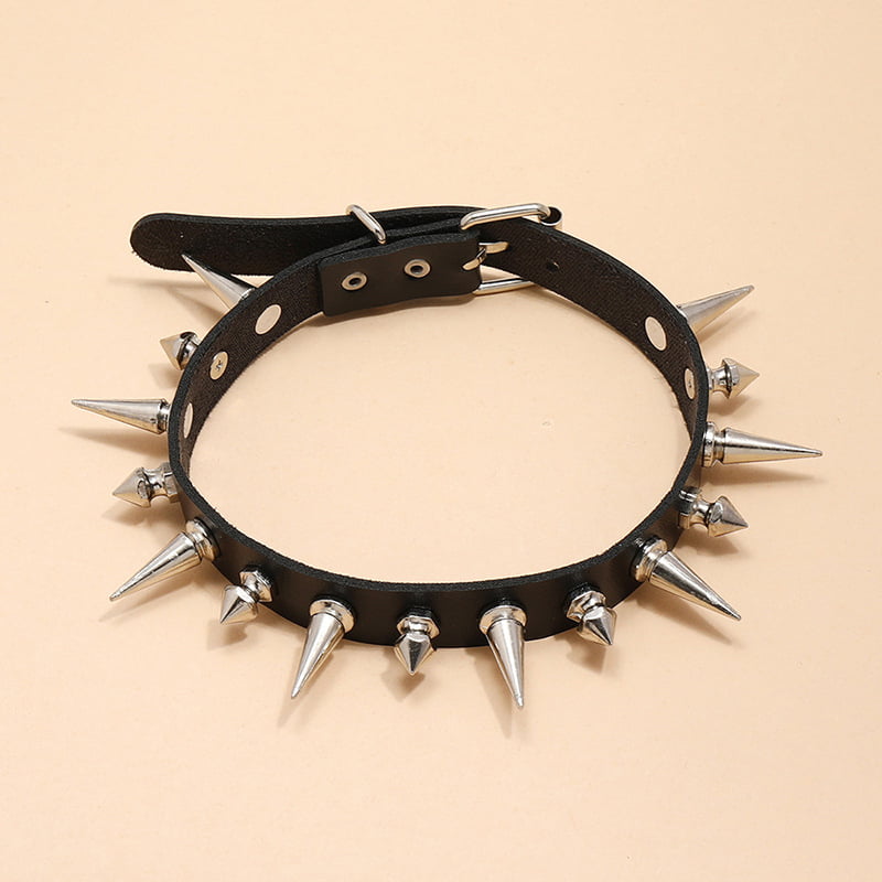 Aesthetic Black PU Leather Choker with Spikes / Goth Accessories for W