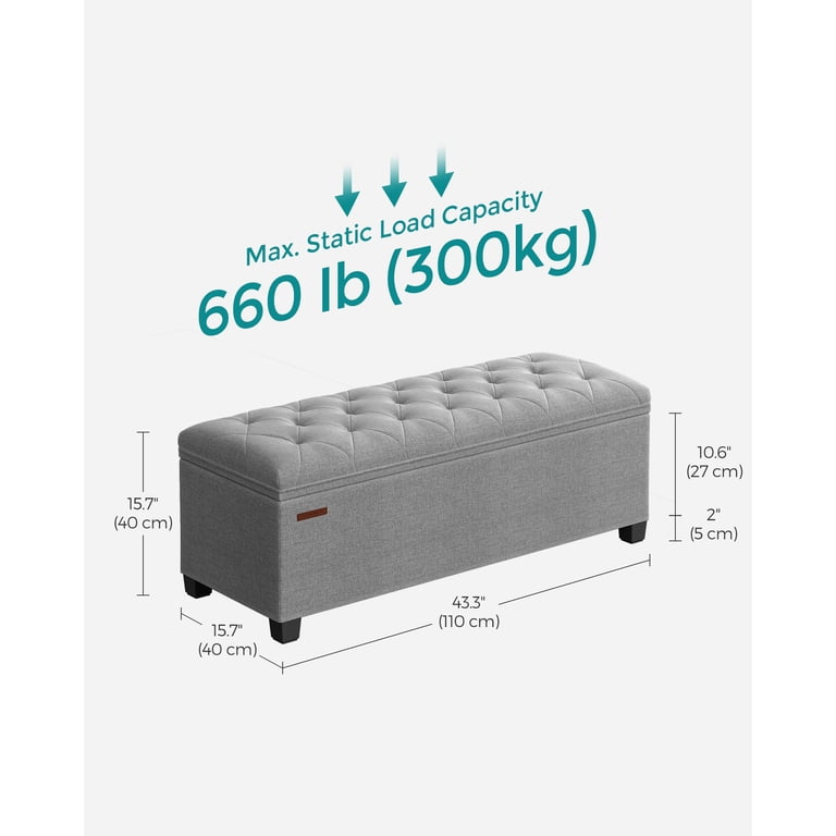 SONGMICS 43.3" Storage Ottoman Bench in Light Gray photo 3