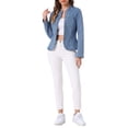 thumbnail image 2 of Blazer de mezclilla INSPIRE CHIC para mujer, con frente abierto, cuello de pie, chaqueta de jeans XL color azul claro, 2 of 6