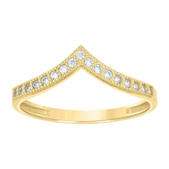 10kt Real Yellow Gold Womens Cubic-Zirconia V Shaped Fashion Ring