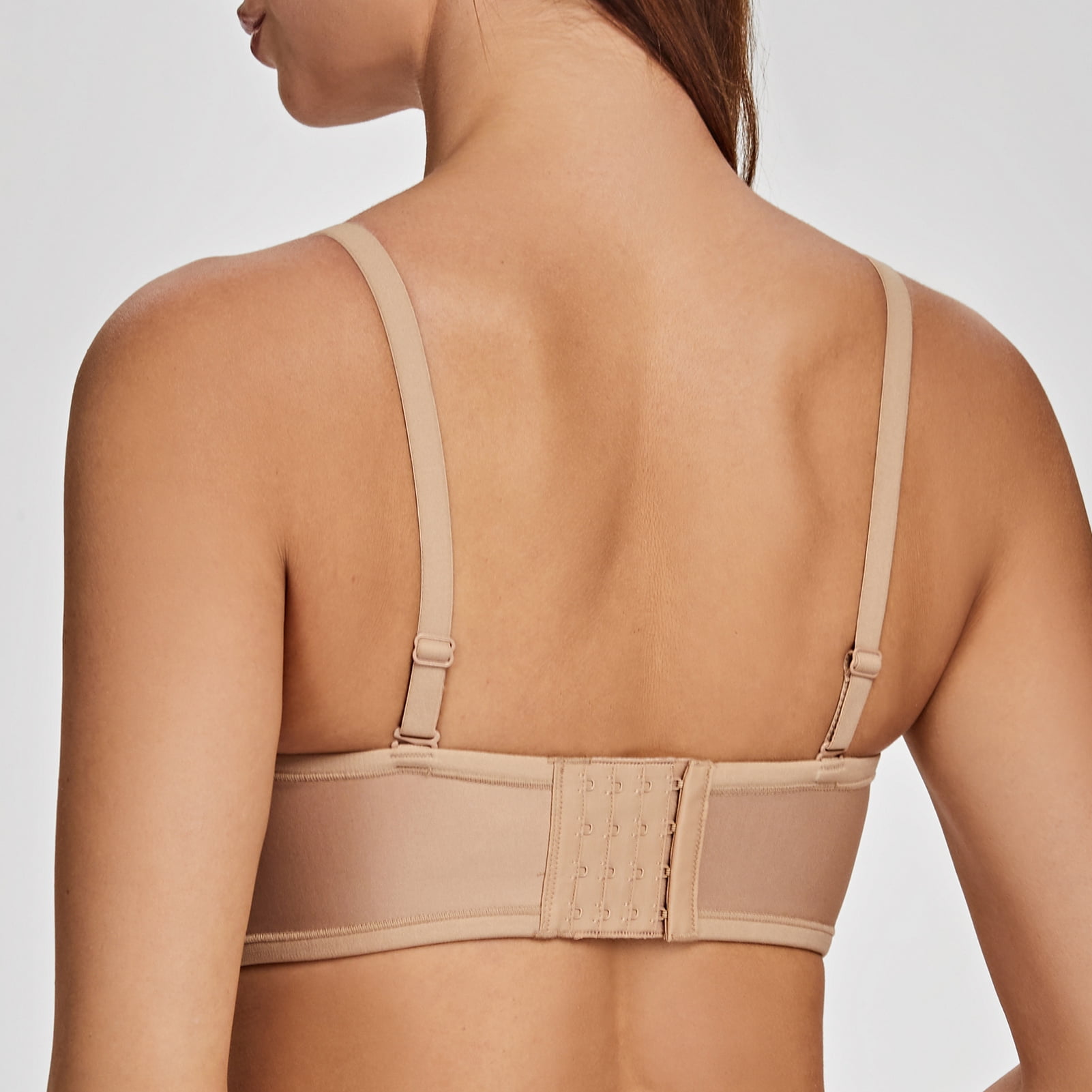 MELENECA Women's Strapless Bra for Large Bust Back Smoothing Plus Size with Underwire Almond 38E
