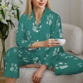 thumbnail image 6 of Fotbe teal green paw Pattern Long Sleeve Pajama Set for Women,Sleepwear Set,2-piece Loungewear Set,Soft PJs Comfy Nightwear with Pockets-Medium, 6 of 7