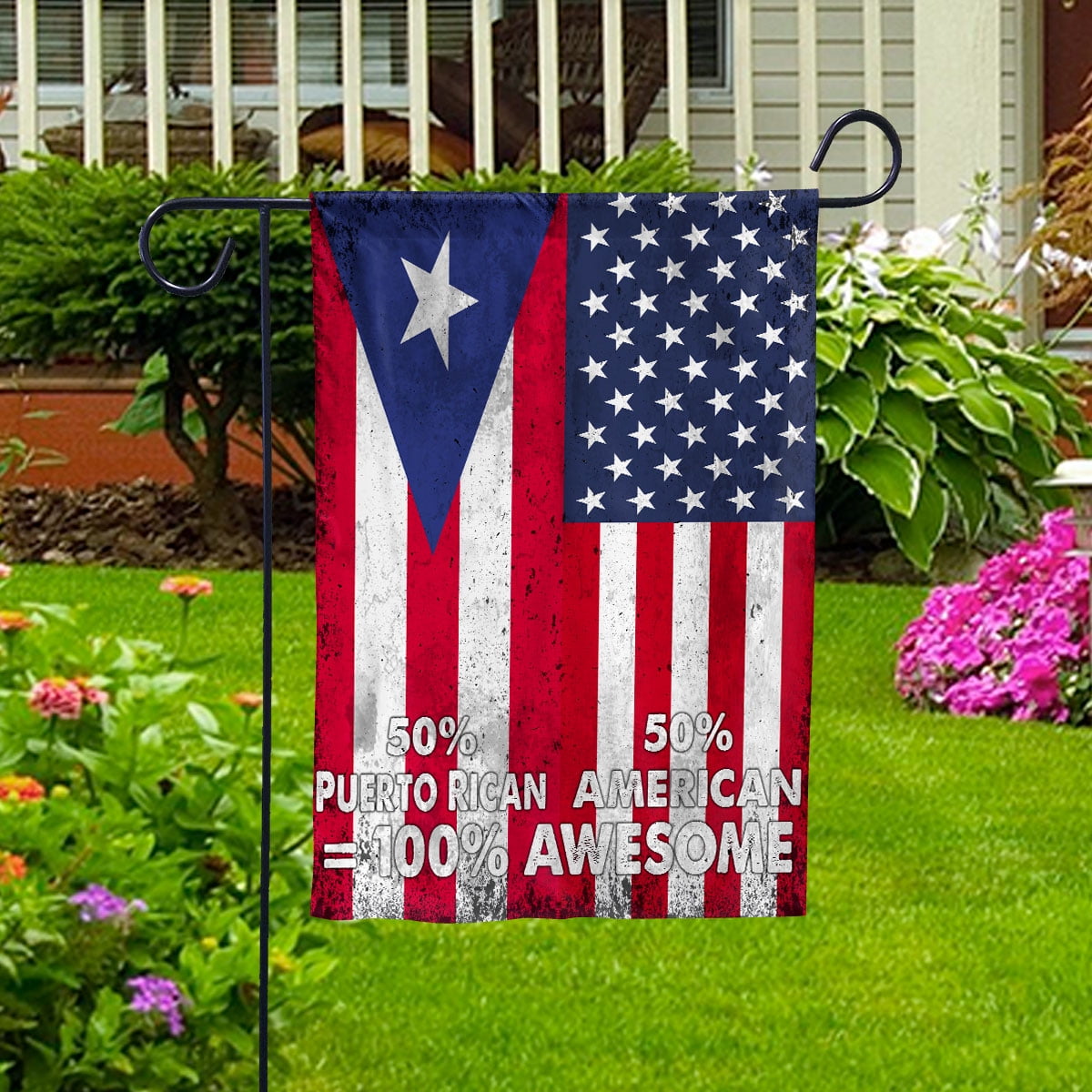 Flag American Half Puerto Rican Flag Puerto Rican American Friendship Puerto Rico U.S.A Patriotic Proud House Flag, Double-Sided Decorative Outdoor Flag, Patriotic Polyester Yard Flag 29.5 x 39.5 in