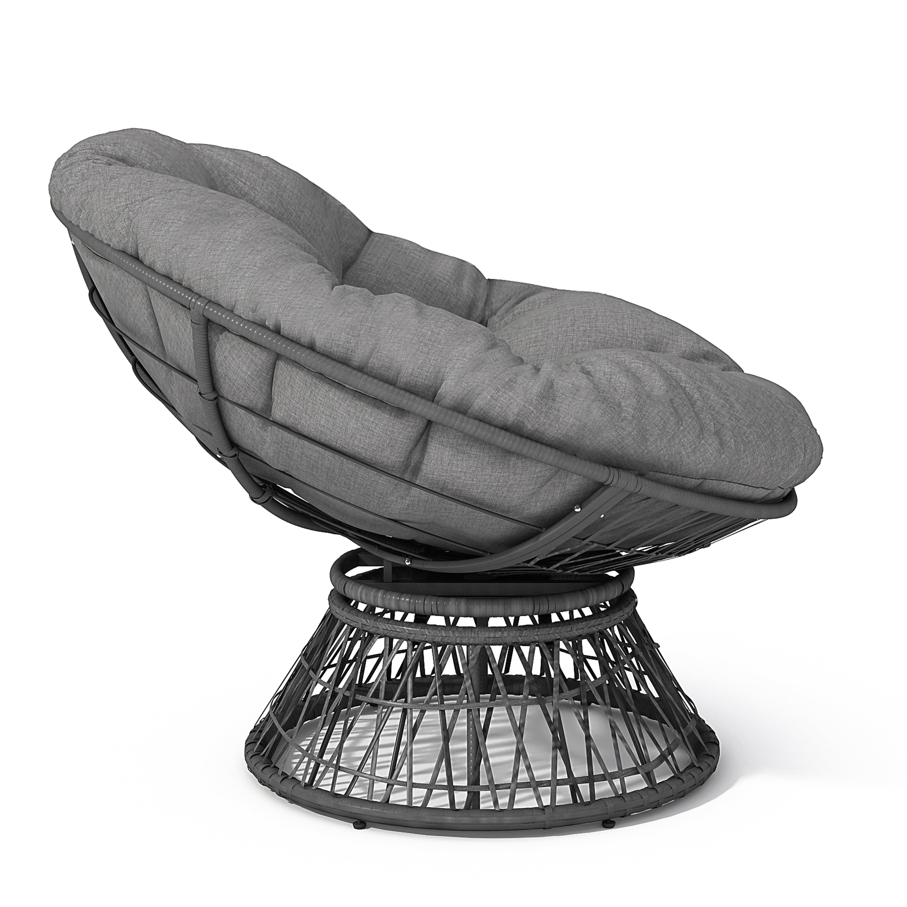 EUROCO 41.5" Oversized Ergonomic Wicker Papasan Chair,Rattan Papasan Chair with Soft Thick Density Fabric Cushion,High Capacity Iron Frame,360 Degree Swivel and 3-proof Cover for Living,Lounge,Gray