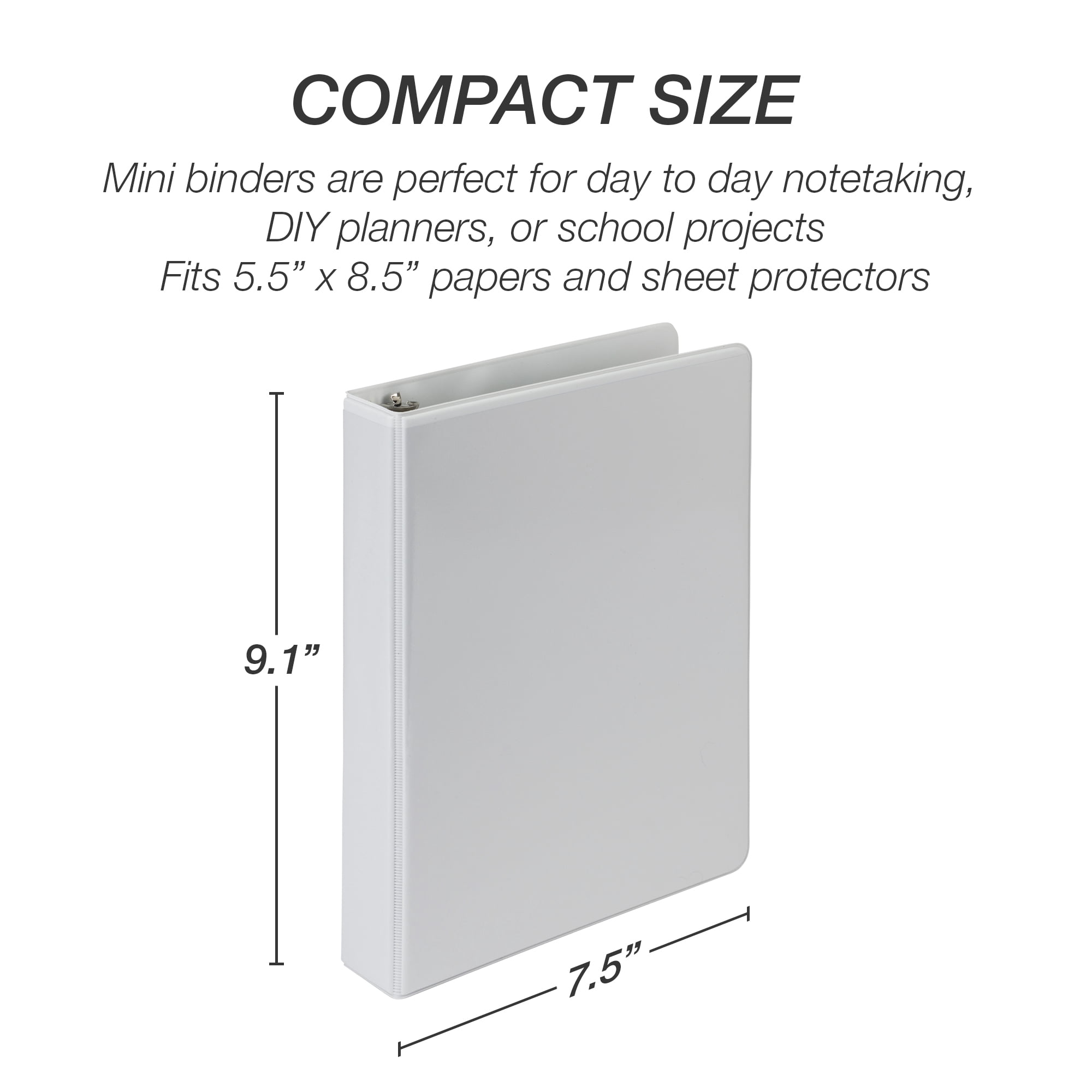 Samsill 3 Ring Mini View Binders Round Ring, White, 6 Pack
