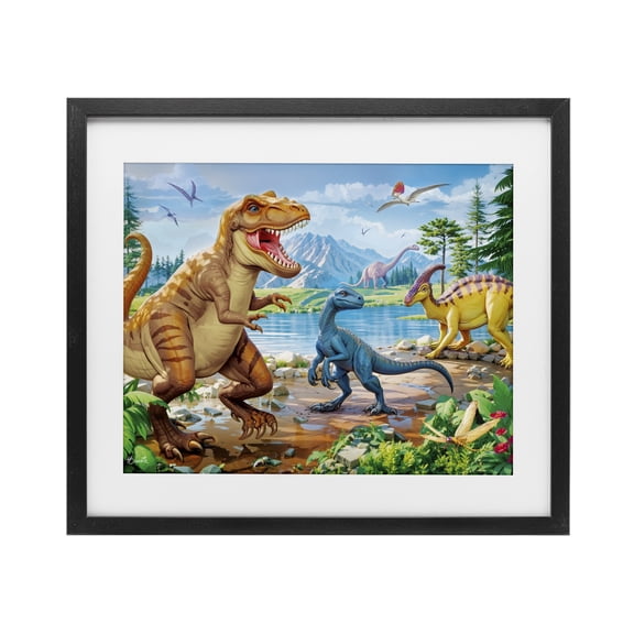Stupell Industries Cottage Lush Jurassic Lakeside Black Framed Print Under Glass, 16 x 13, by Henriette Chinaglia