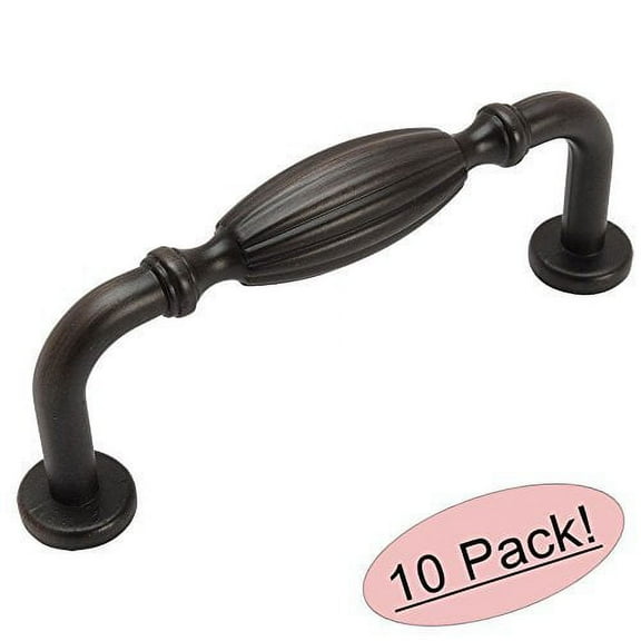 Cosmas 7119ORB Oil Rubbed Bronze Country Style Cabinet Hardware Ribbed Handle Pull - 3" Inch (76mm) Hole Centers - 10 Pack