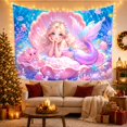 thumbnail image 3 of Mermaid on Shell Throne with Underwater Fantasy, Whimsical Illustration for Kids & Teens, Sea Life Art Decor, Birthday Gift, Tapestry Wall Hanging for Bedroom and Nursery, 3 of 7