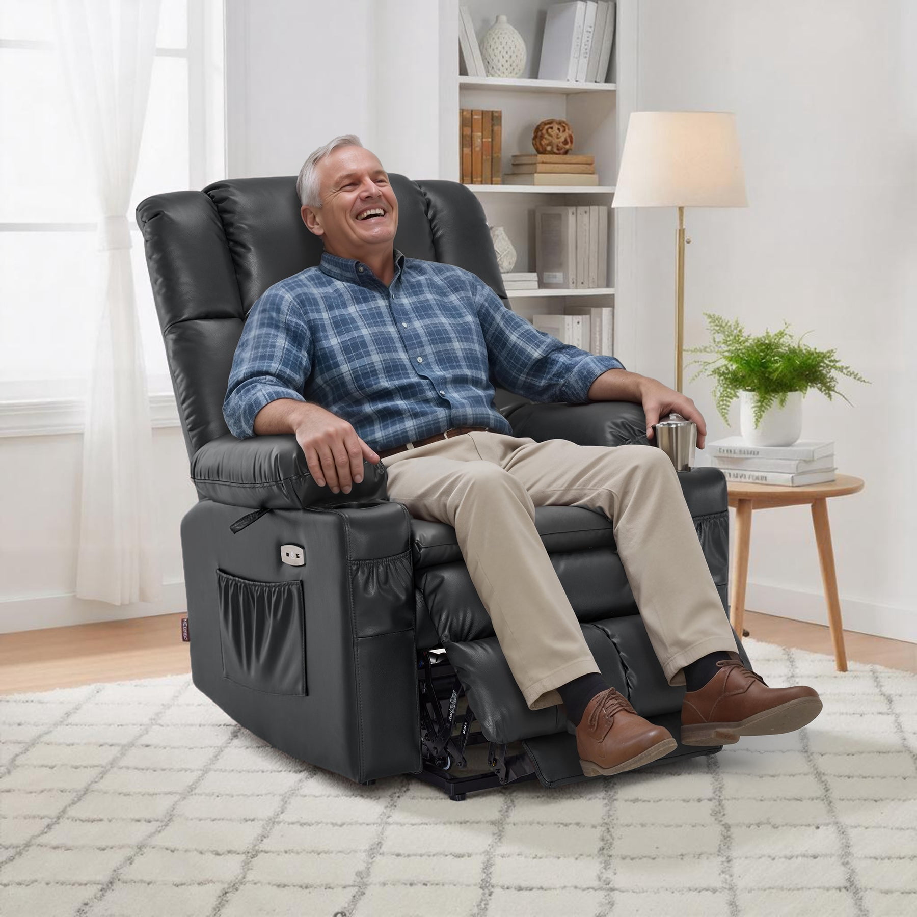 MCombo Dual Motor Power Lift Chair for Elderly, Sleep Lift Recliner, Faux Leather, Black