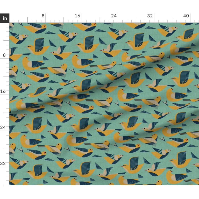  Spoonflower Fabric - Mod Fish Retro Bird Small Scale