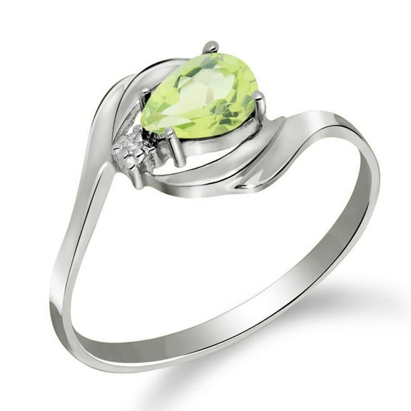 Galaxy Gold GG 14K White Gold 0.41 Carat Natural Diamond and Pear-Shaped Peridot Ring - August Birthstone - Abundance & Joy - Sizes 5.5 to 11 - Fine Jewelry for Women