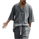 thumbnail image 1 of Camisas de Manga Corta de los Hombres con Cuello en V Set de Blusa, Poliéster Ligero para el Hogar, Diario Y Próximo Verano de Primavera, 1 of 6