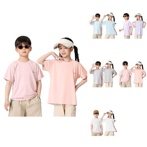 3-Pack Kids Short Sleeve T-Shirts, Breathable UPF 50 Quick-Dry Mesh Solid Tees for Boys & Girls