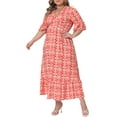 thumbnail image 2 of Agnes Orinda Women's Plus Size Bell Half Sleeves V Neck Boho A Line Long Dresses 1X Red, 2 of 6