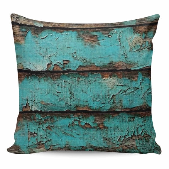 Throw Pillow Covers 24x24 Inch, Teal Brown Wood Decorative Pillow Cases for Couch Sofa Bed, Vintage Chic Shabby Plank Textured Cotton Linen Square Home Decor Pillowcases with Hidden Zipper
