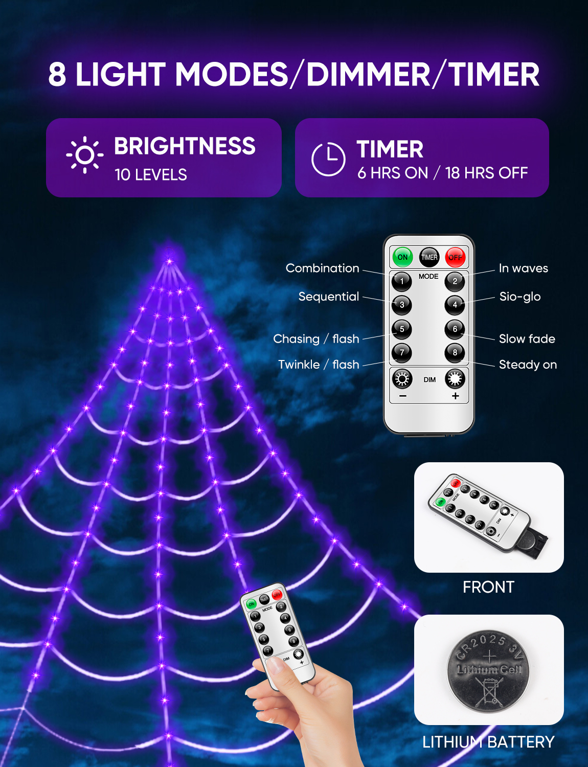 LCHUANG Large Spider Web Halloween String Lights with Remote photo 6
