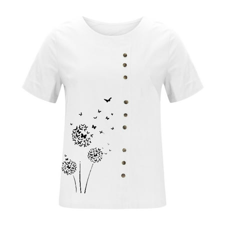

Ziloco Short Sleeve V-Neck Blouses & Shirts Women Short Sleeve Casual Round Neck Printed Loose Button Tunic Shirt Blouse Tops wo3995top Corset Top