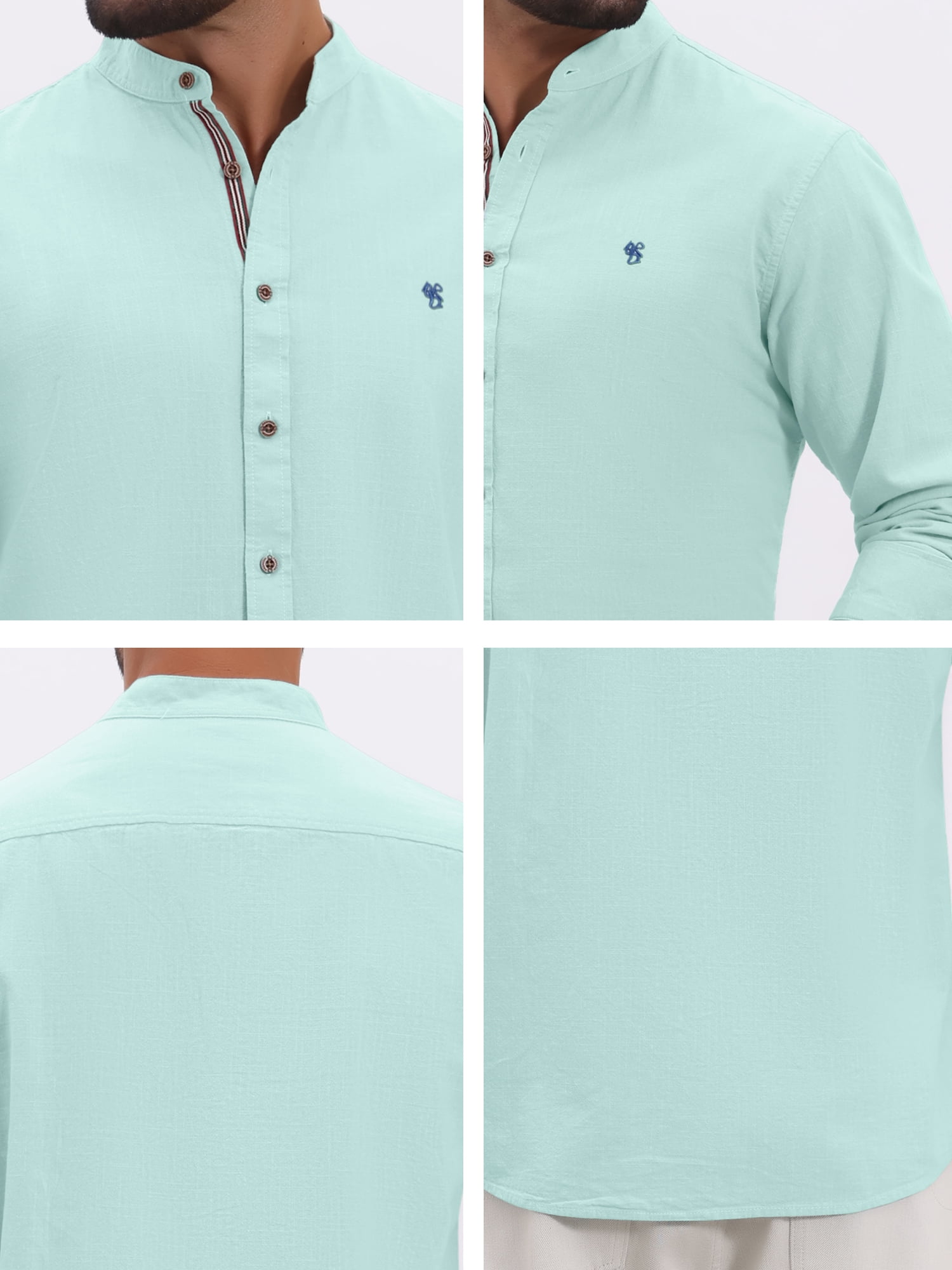 DARING DIVA Men's Stand Collar Long Sleeves Button Down Linen Shirts 2XL Light Green