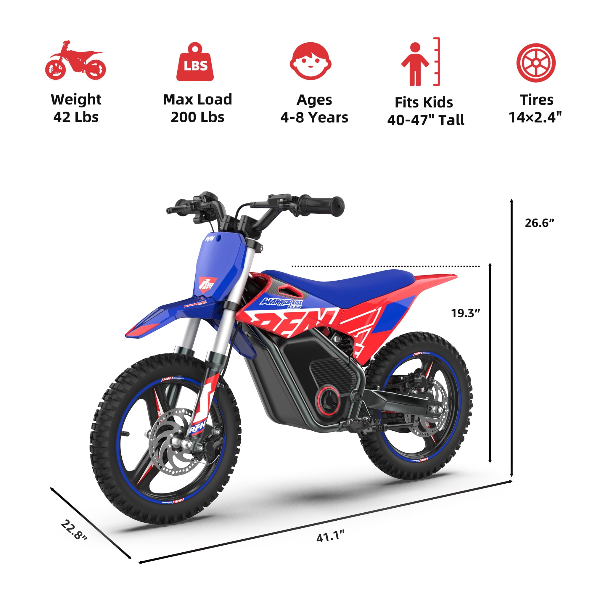 RFN Off-Road Electric Dirt Bike for Kids 36V Max 700W, 7.5Ah Removable Battery, 3 Speed, Max Speed 22 mph, Hydraulic Brakes Kids Electric Ebike Ages 4–8