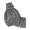 thumbnail image 2 of Men's Sherpa Fleece Sets 2 Piece Hoodie and Shorts Casual Sports Outfits Fuzzy Soft Warm Lounge Tracksuits (XL, Gray), 2 of 7