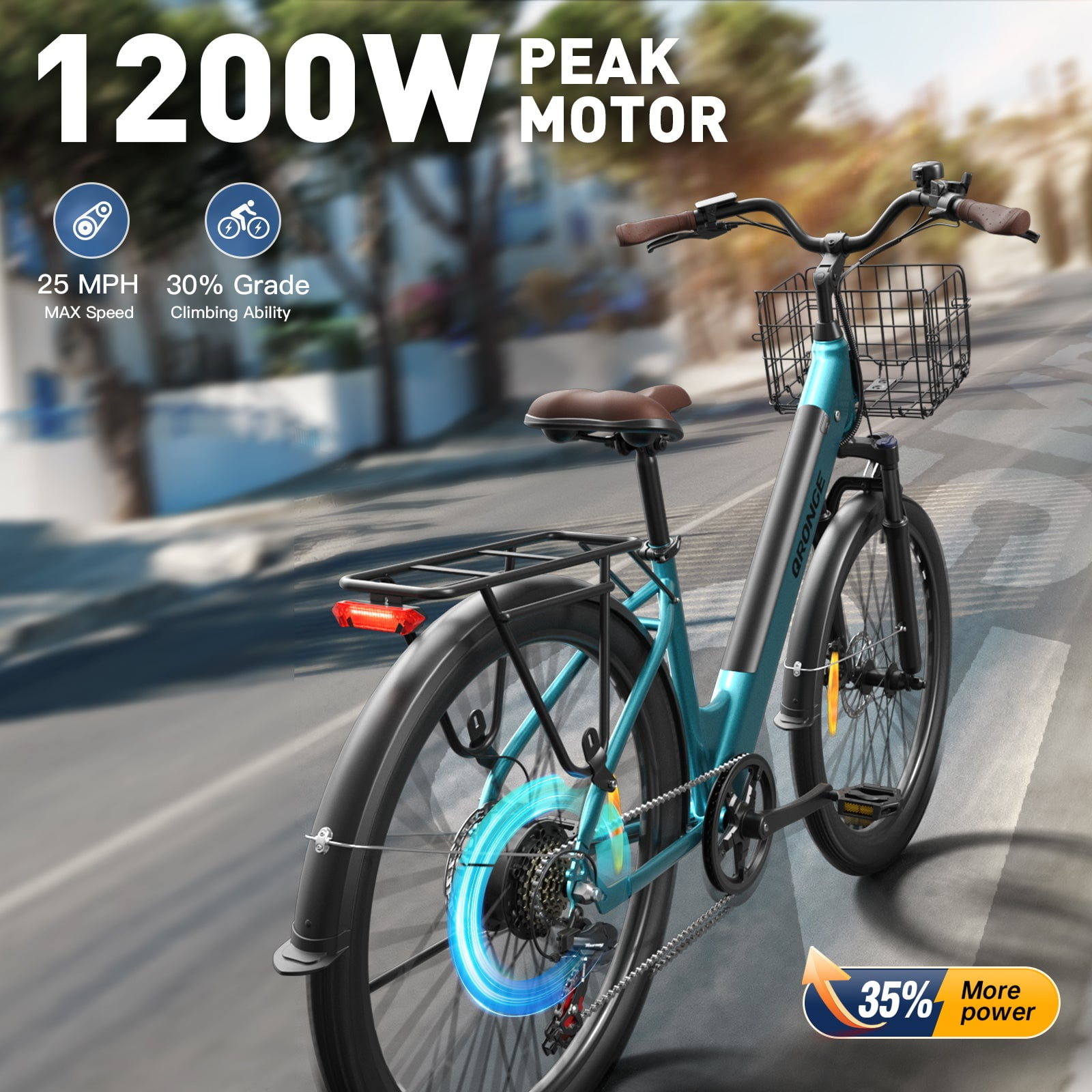 26 inch Electric Bike for Adults 1200W Peak Step Through E-Bike 70Miles Range 25 mph Max Speed Electric Bicycles 7-Speed Front Fork Suspension E-Mountain Bikes 36V 12.8AH Battery, UL2849 by SGS
