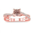 thumbnail image 2 of 1.50 Carat Princess cut Morganite and Diamond Engagement Ring in 14k Rose Gold affordable morganite & diamond engagement ring, 2 of 3