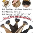thumbnail image 3 of HAIRRO Hair Extensions Nano Ring Real Human Hair Dark Brown Nano Beads Tip Remy Human Hair Extensions 50 Strands 50G 18 Inch Dark Brown Ombre Medium Brown with Blonde Balayage, 3 of 8