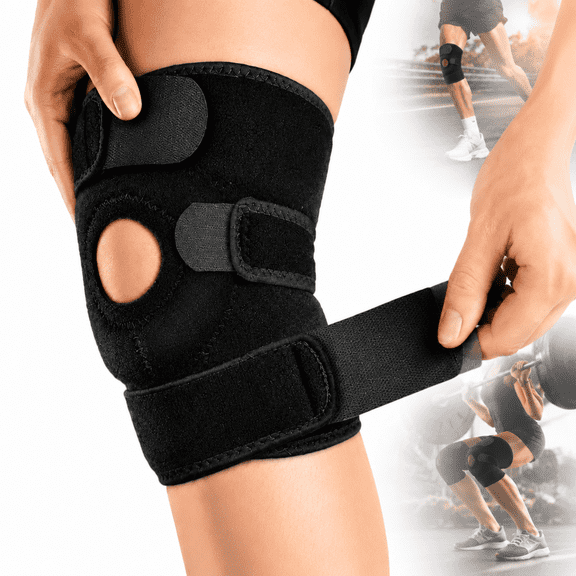 Genreen Adjustable Compression Knee Brace Tendon Support Sleeve Brace for Men Women - Arthritis Pain, Injury Recovery, Running, Workout, (Black)