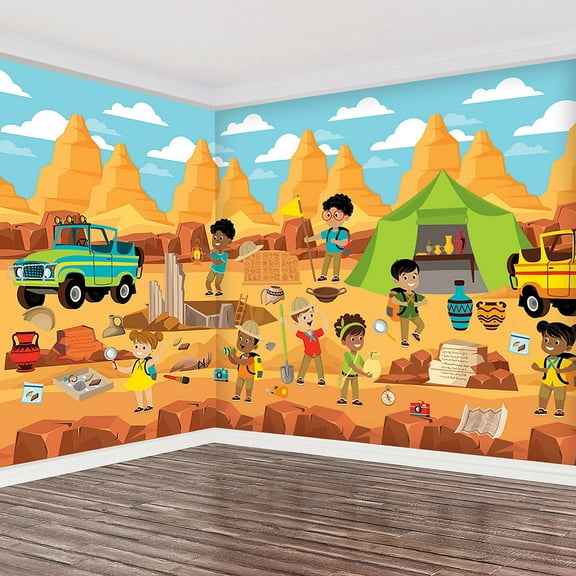 Fun Express Dig VBS Construction Theme Design-a-Room Party Decoration Set Wall Scene Setter Fun Excavation Site Backdrop Indoor/Outdoor Decor for Vacation Bible School & Birthday Parties - 6 Pieces